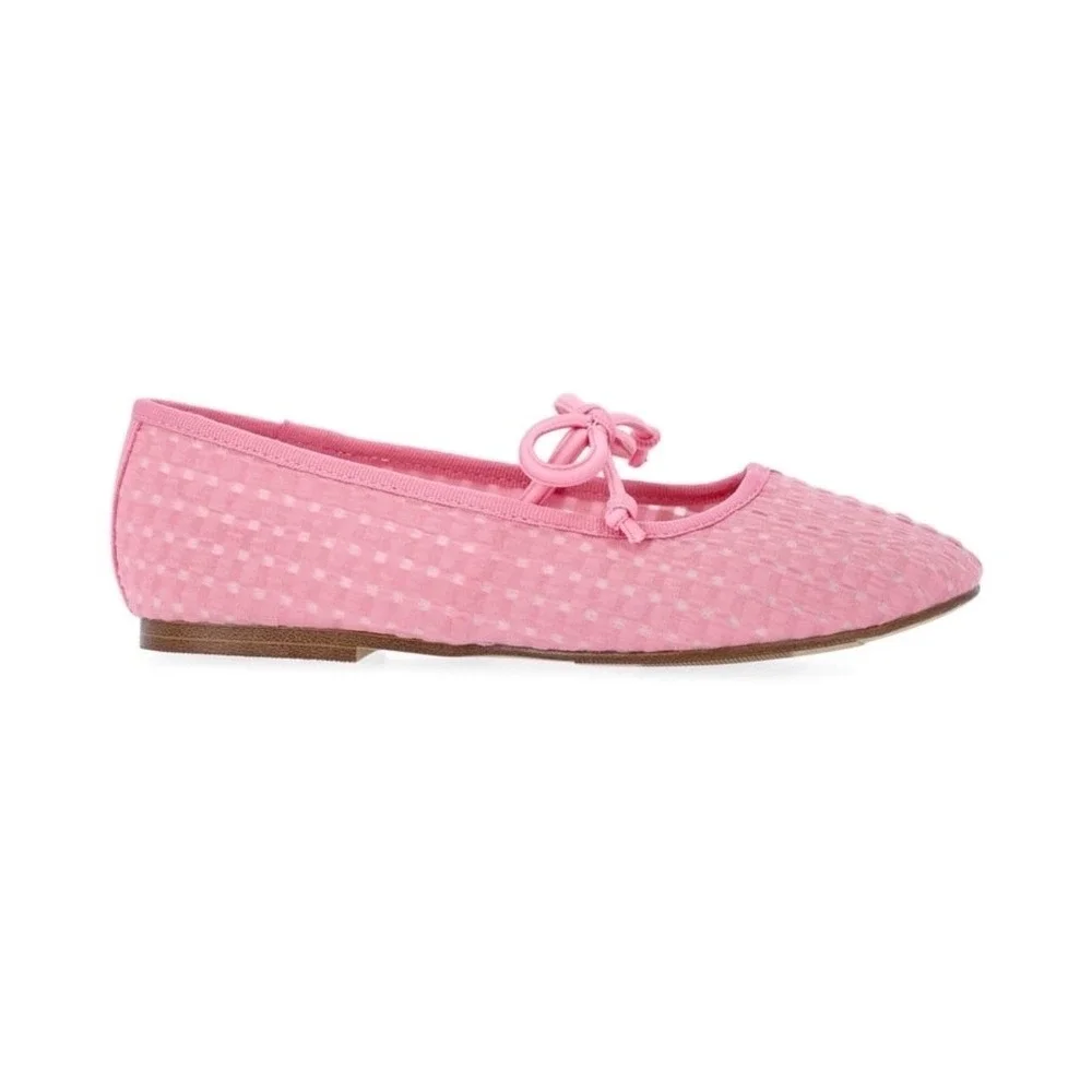 Madden NYC Girls Gingham Mesh Ballet Flats Pink Slip On Shoes Size 3 NEW